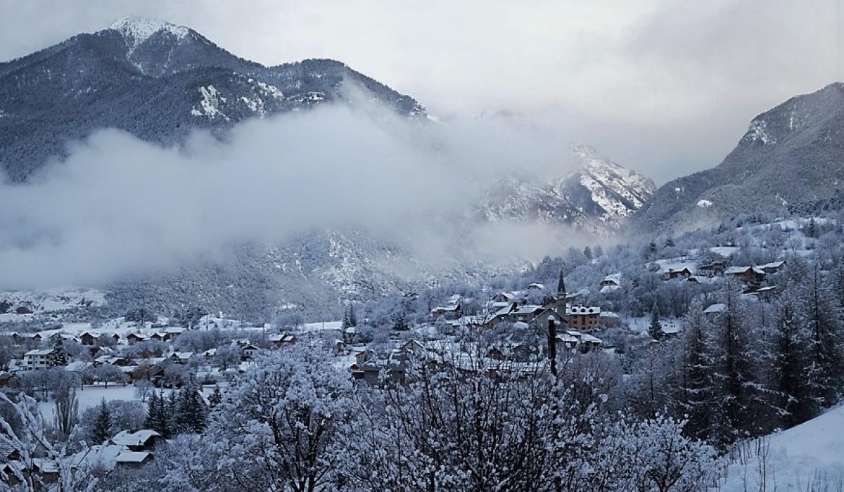 View from the chalet over Risoul village and Guillestre